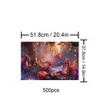 Dragon Paradise 500 piece puzzle with vibrant dragons near a magical forest setting, perfect for focused puzzle enthusiasts.