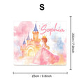 Custom wooden jigsaw puzzle featuring a princess and castle, personalized with the name 'Sophia', in vibrant pastel colors.