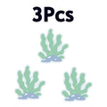 Three colorful seaweed designs ideal for decor or crafts, showcasing vibrant green and blue hues.