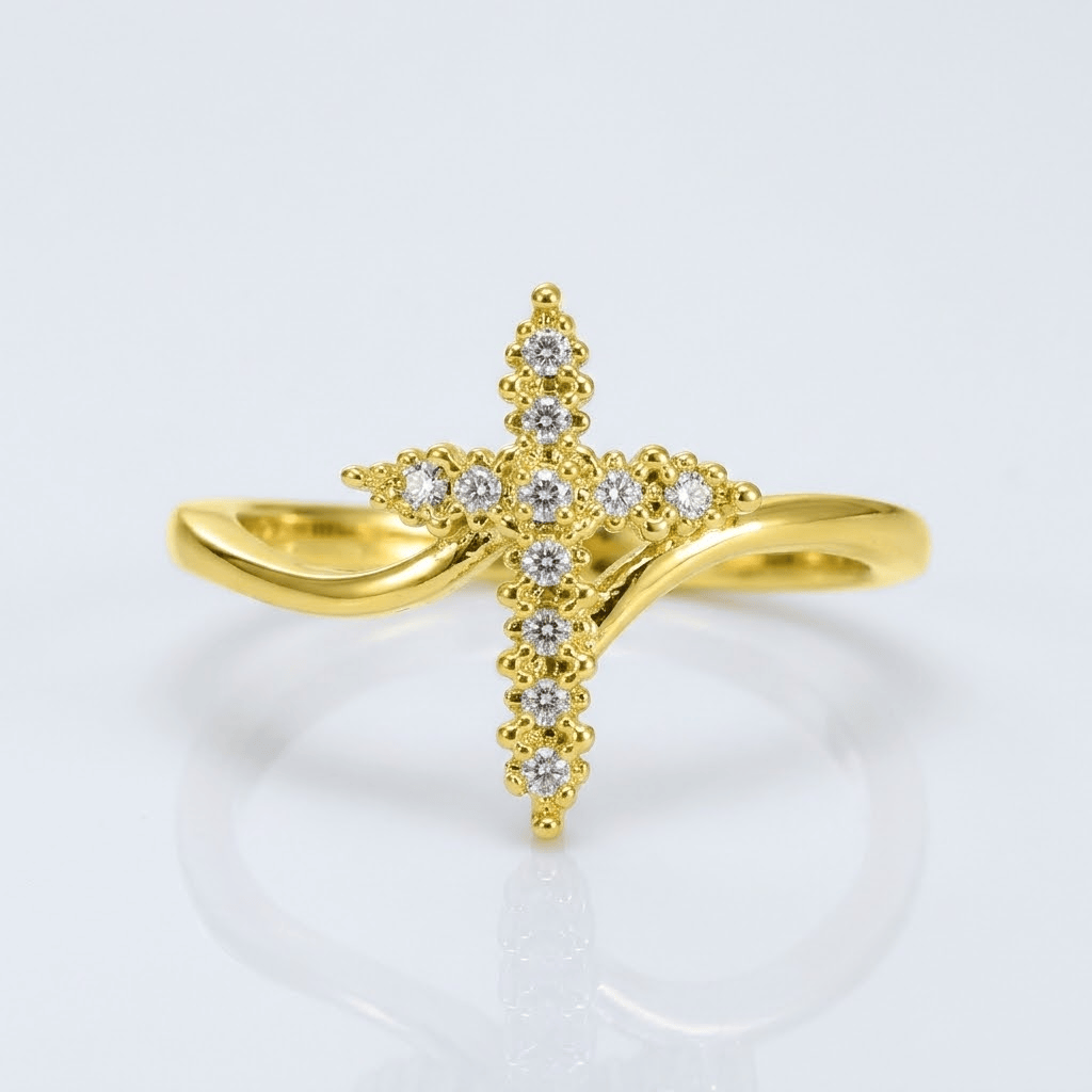ZIRCON COVERED SILVER CROSS RING