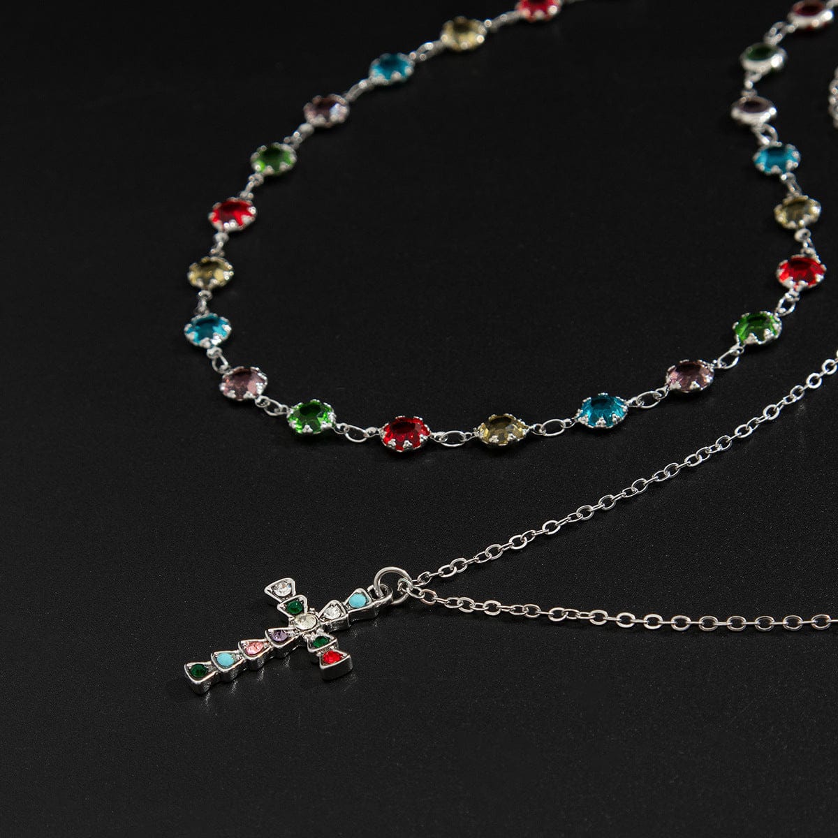 COLORFUL CROSS PENDANT NECKLACE
