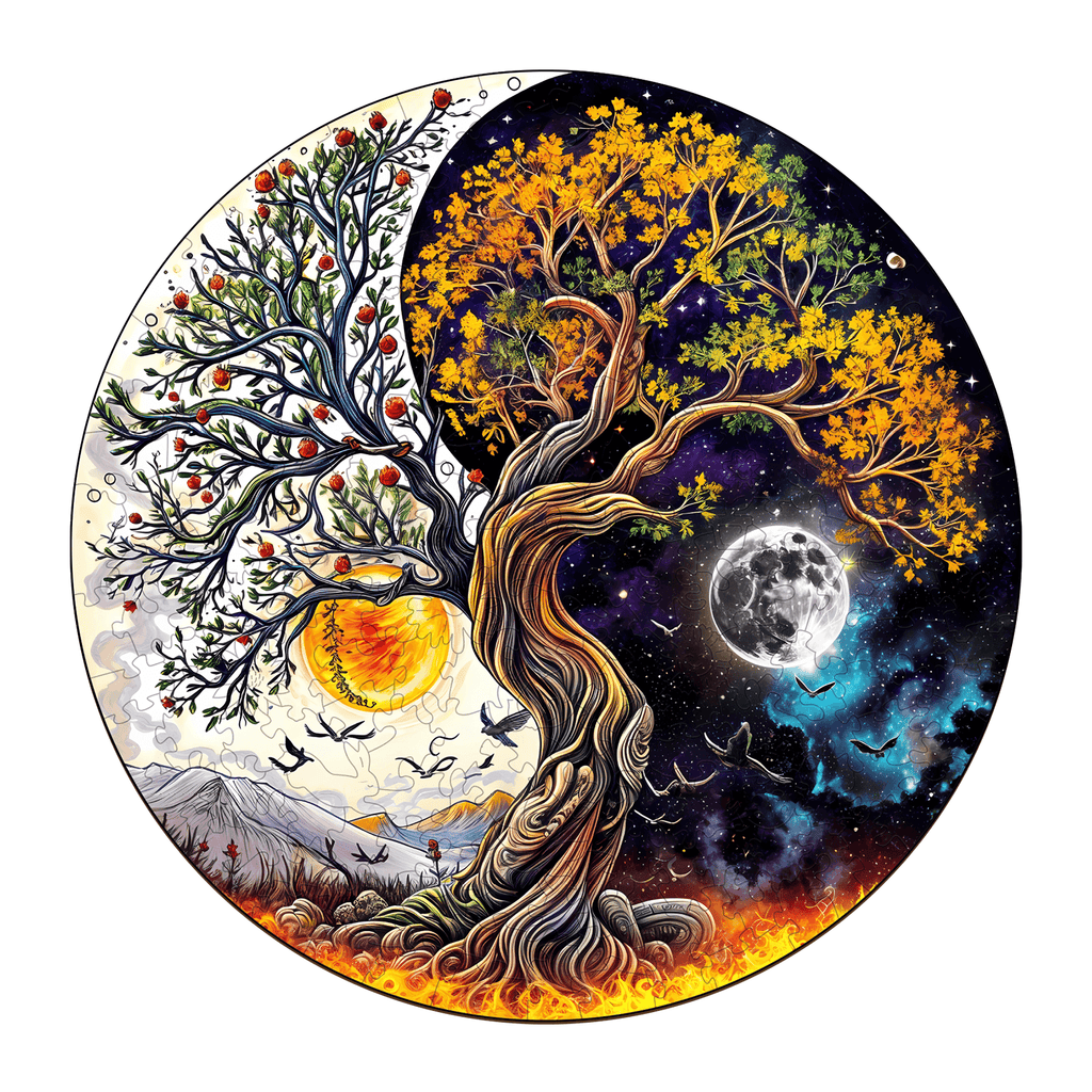 Sun and Moon Tree of Life Wooden Jigsaw Puzzle