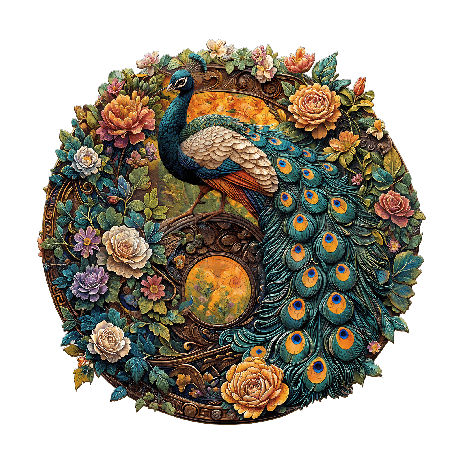Yin Yang Peacock Wooden Jigsaw Puzzle