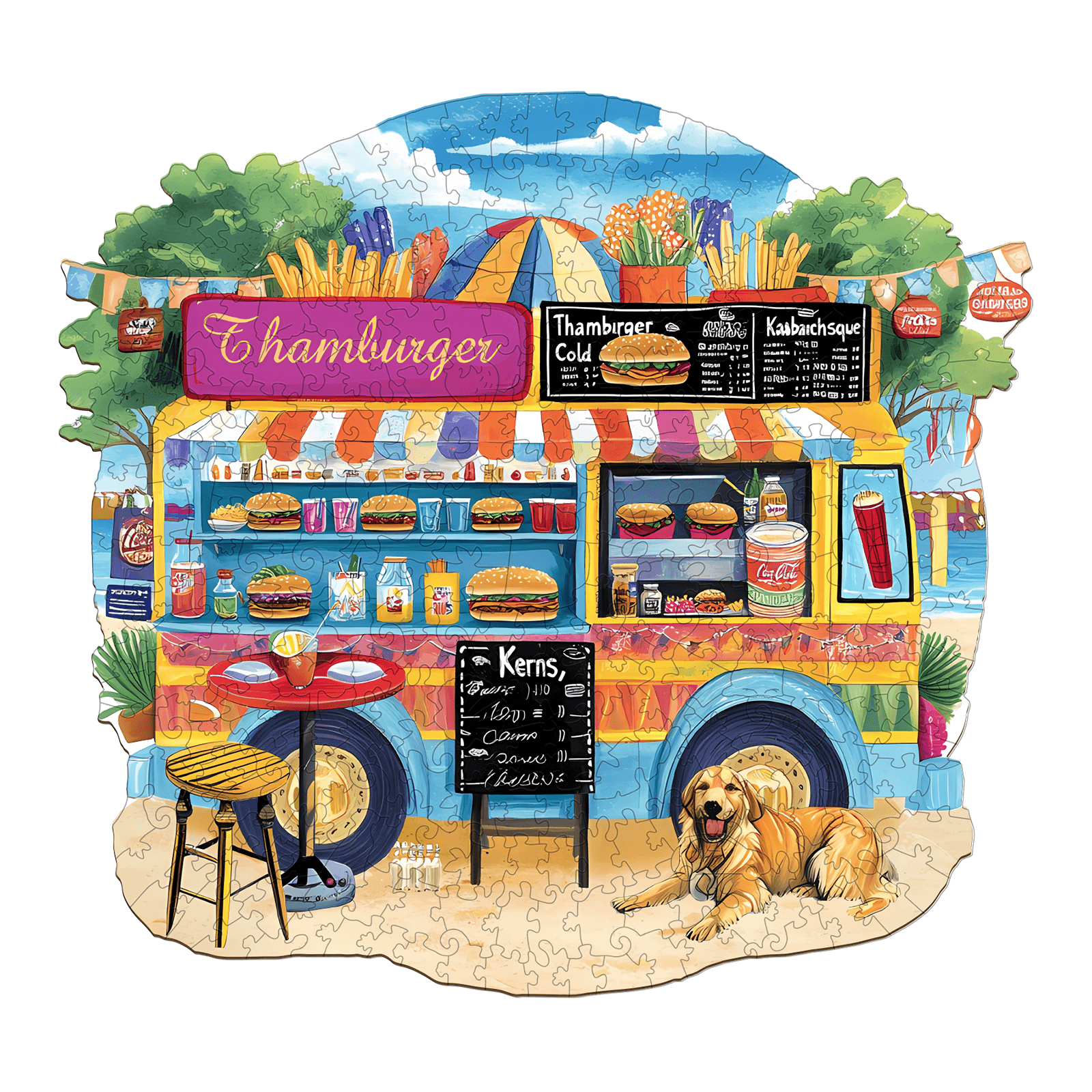 Burger Food Trucks-2 Wooden Jigsaw Puzzle