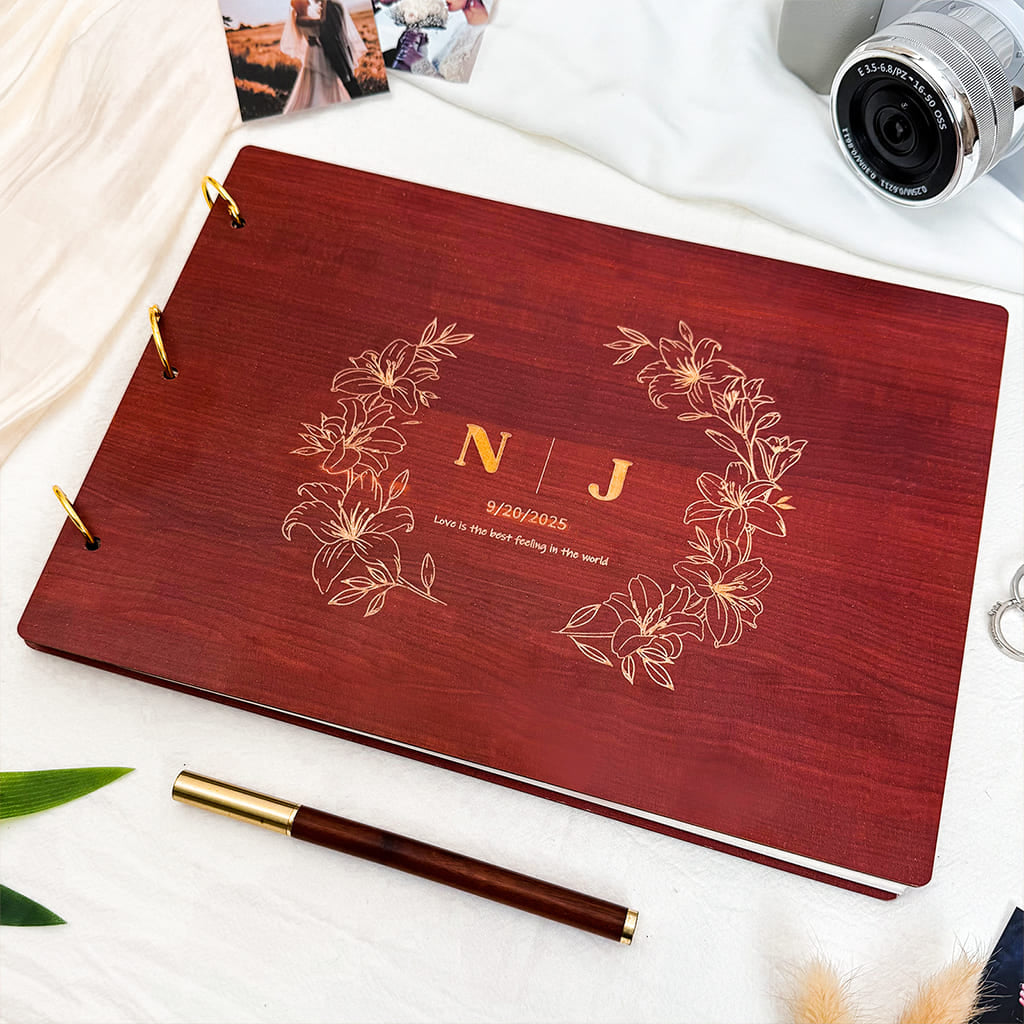 Wedding Wooden Carved Photo Album - Personalized Gift