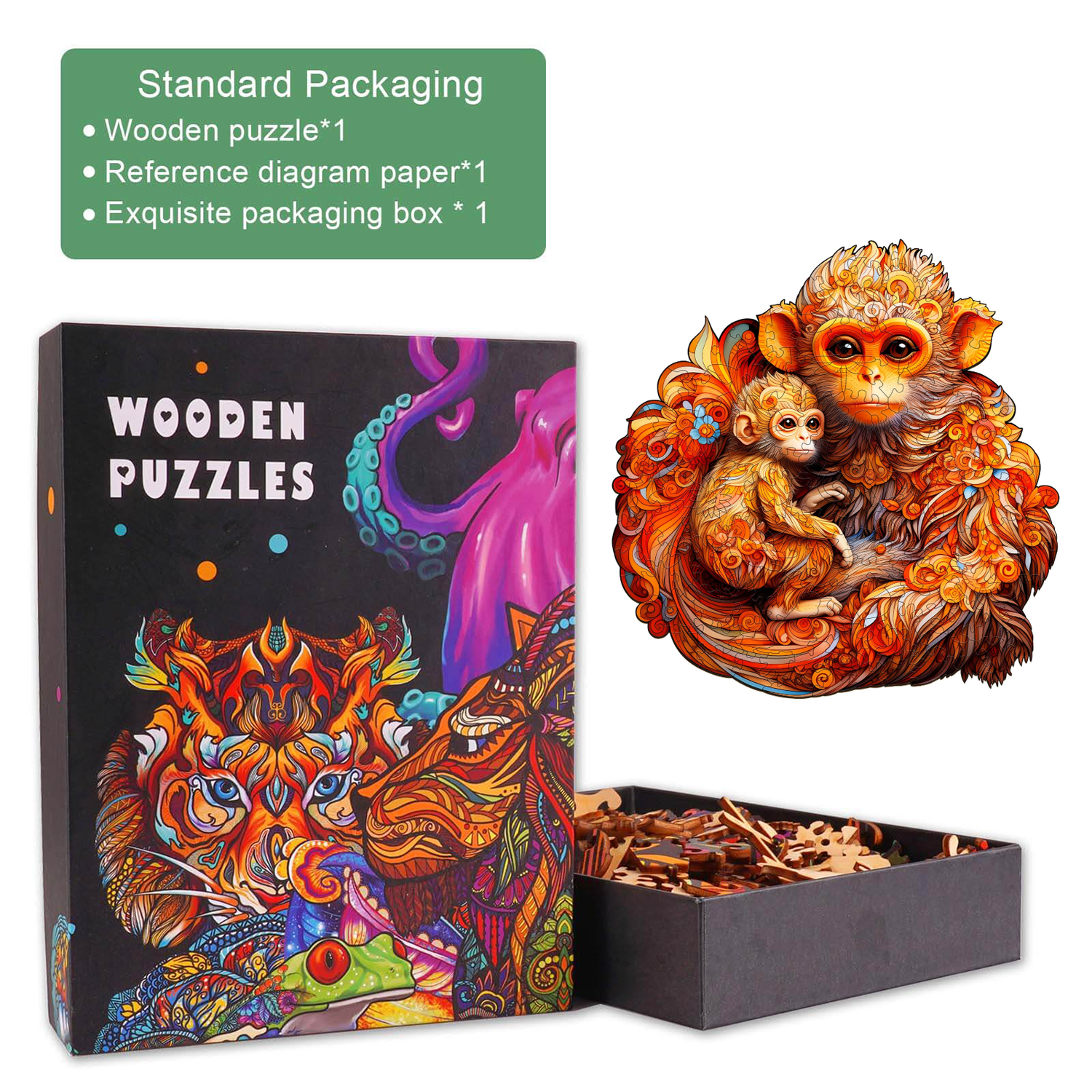 Rhinopithecus Family-2 Wooden Jigsaw Puzzle