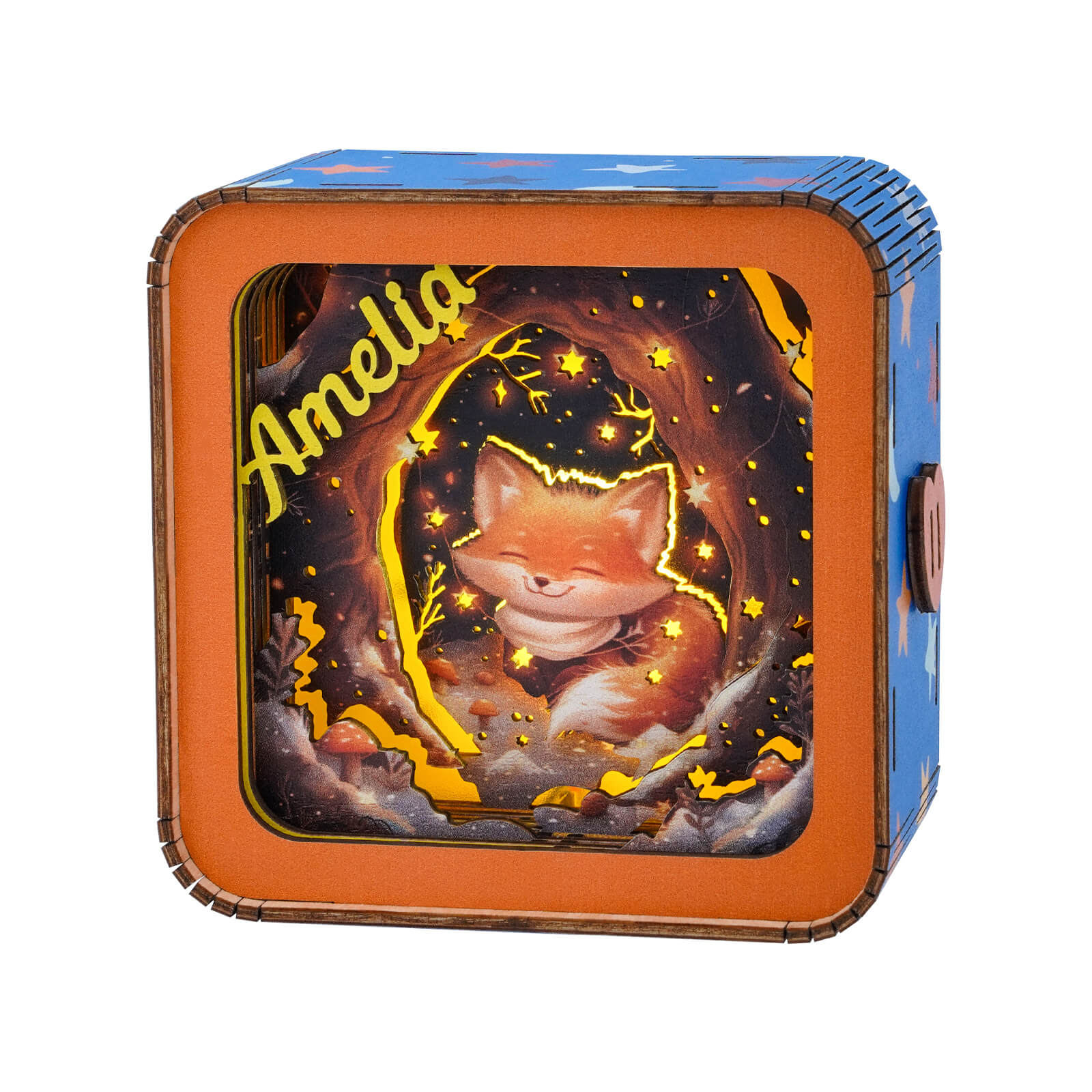 Personalized 3D wooden night light featuring a charming fox design, perfect for home decor and gifting.