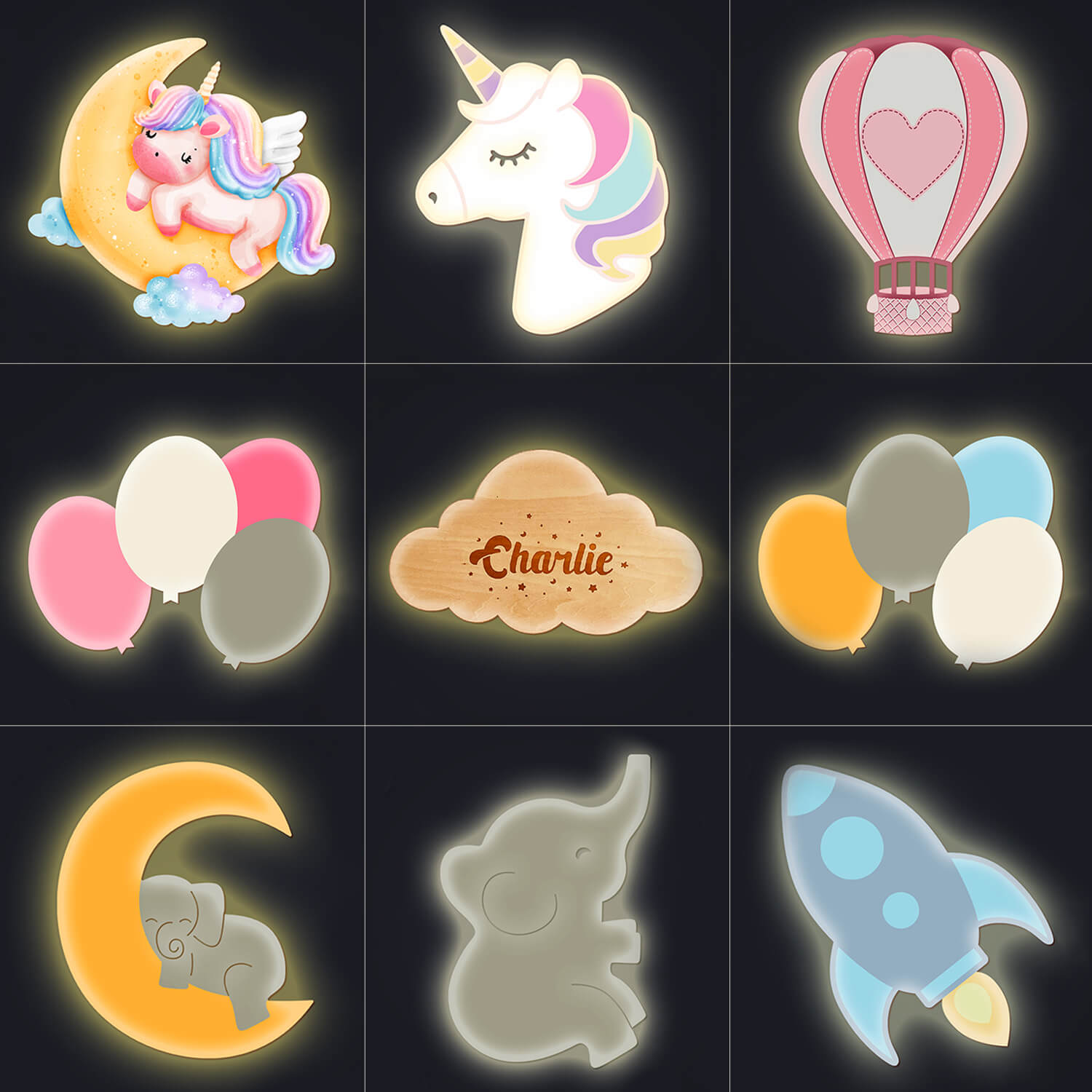 Personalized Wooden Baby's Room Wall Light Set