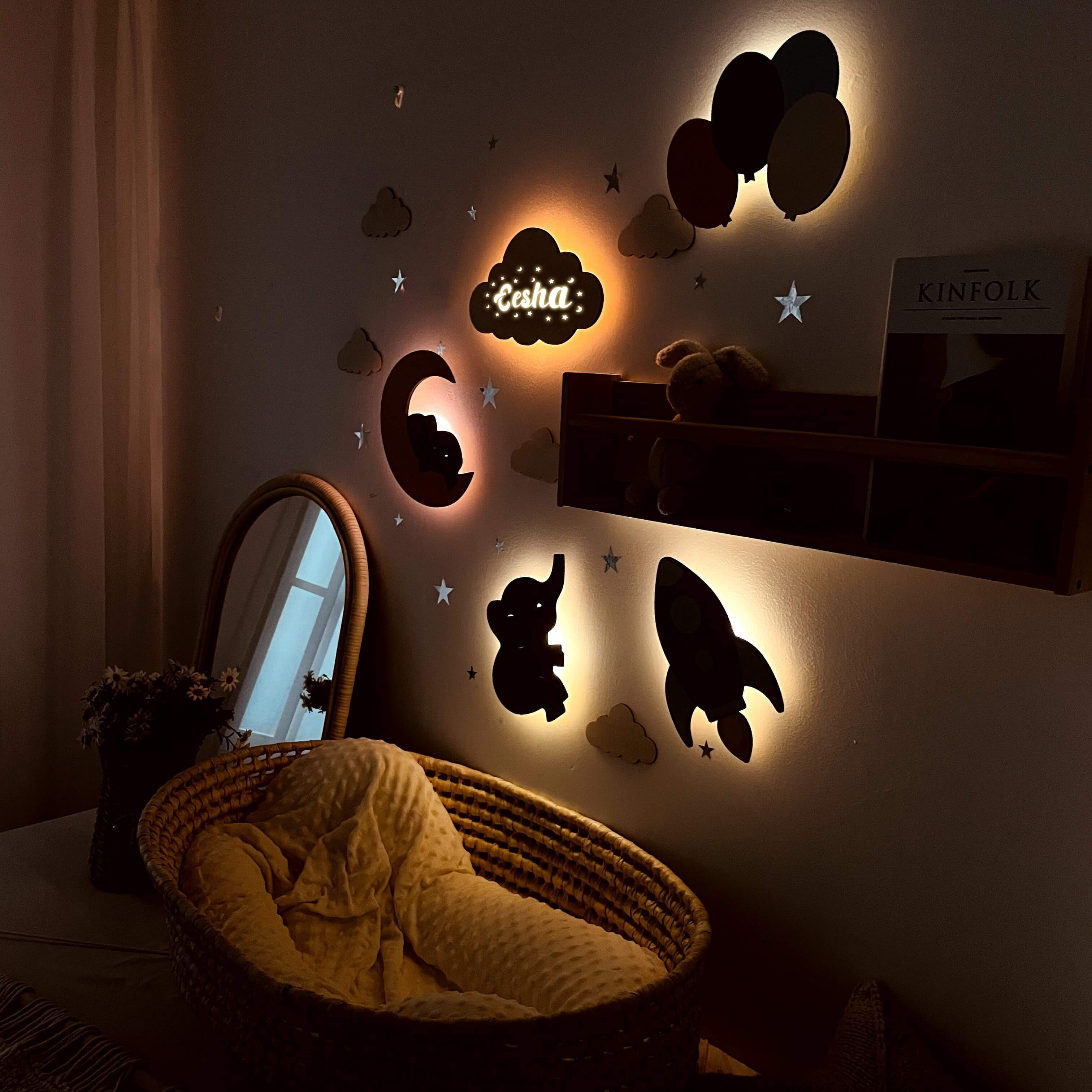 Personalized Wooden Baby's Room Wall Light Set