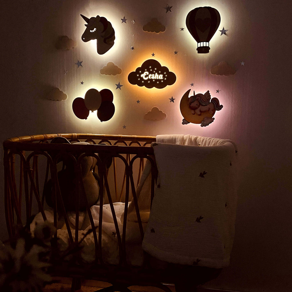 Personalized Wooden Baby's Room Wall Light Set