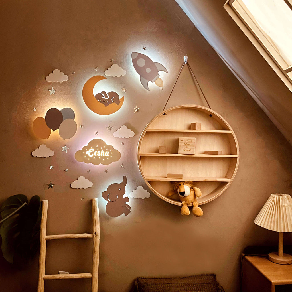 Personalized Wooden Baby's Room Wall Light Set