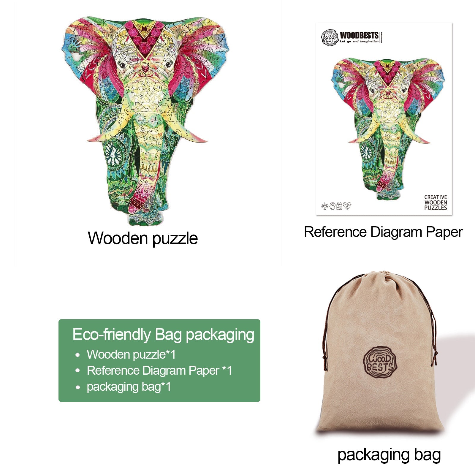 Coloured Elephant Wooden Jigsaw Puzzle