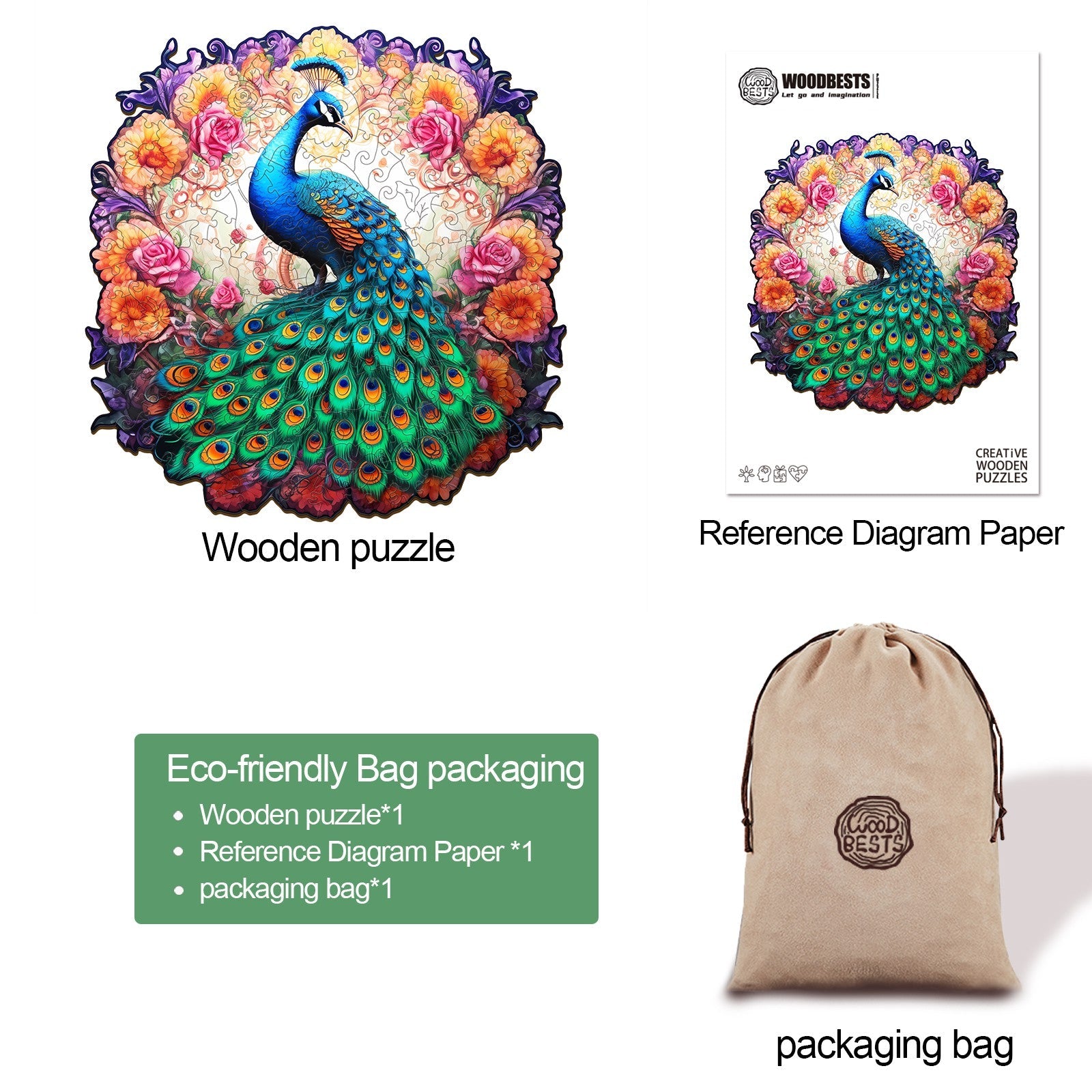 Male Peacock Wooden Jigsaw Puzzle