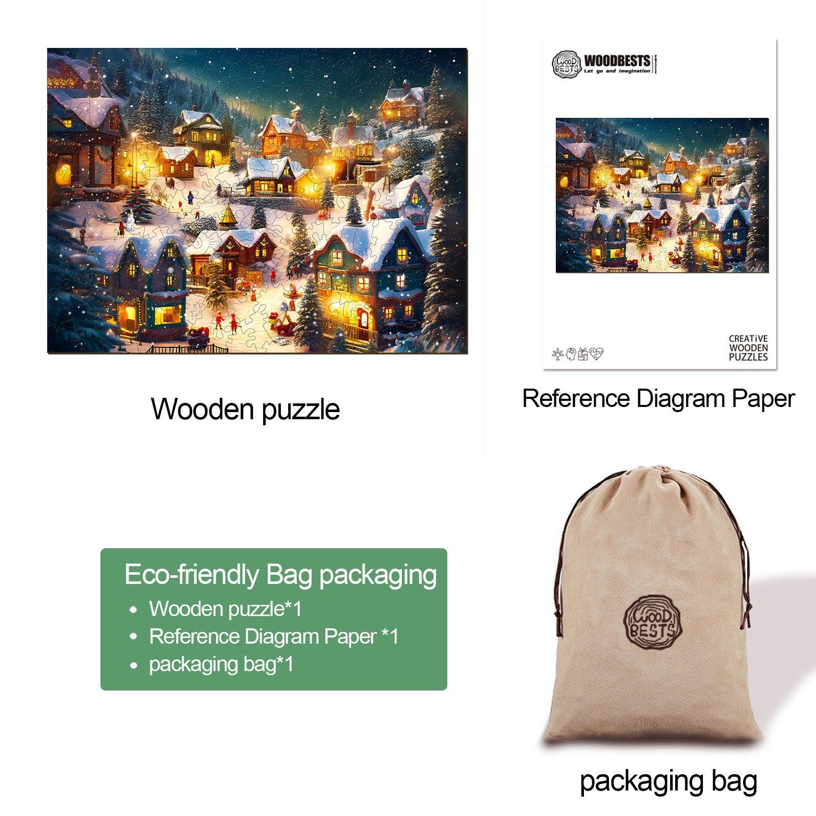 Lively Snowy Night Wooden Jigsaw Puzzle