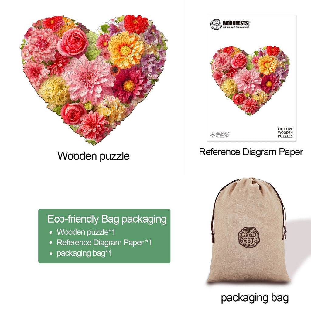 Flower Heart -3 Wooden Jigsaw Puzzle
