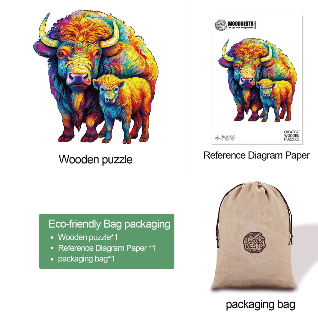 Family American Bison Wooden Jigsaw Puzzle