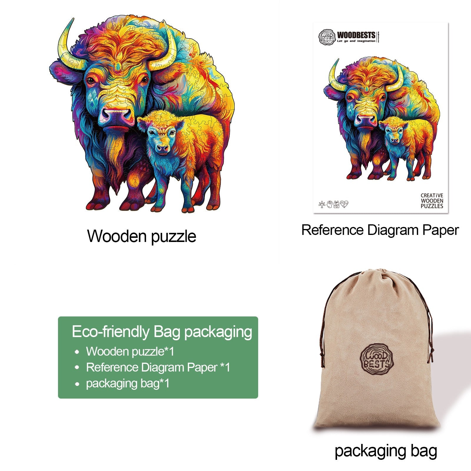 Family American Bison Wooden Jigsaw Puzzle