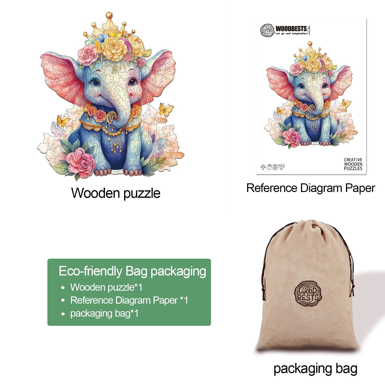 Crowned Elephant Wooden Jigsaw Puzzle