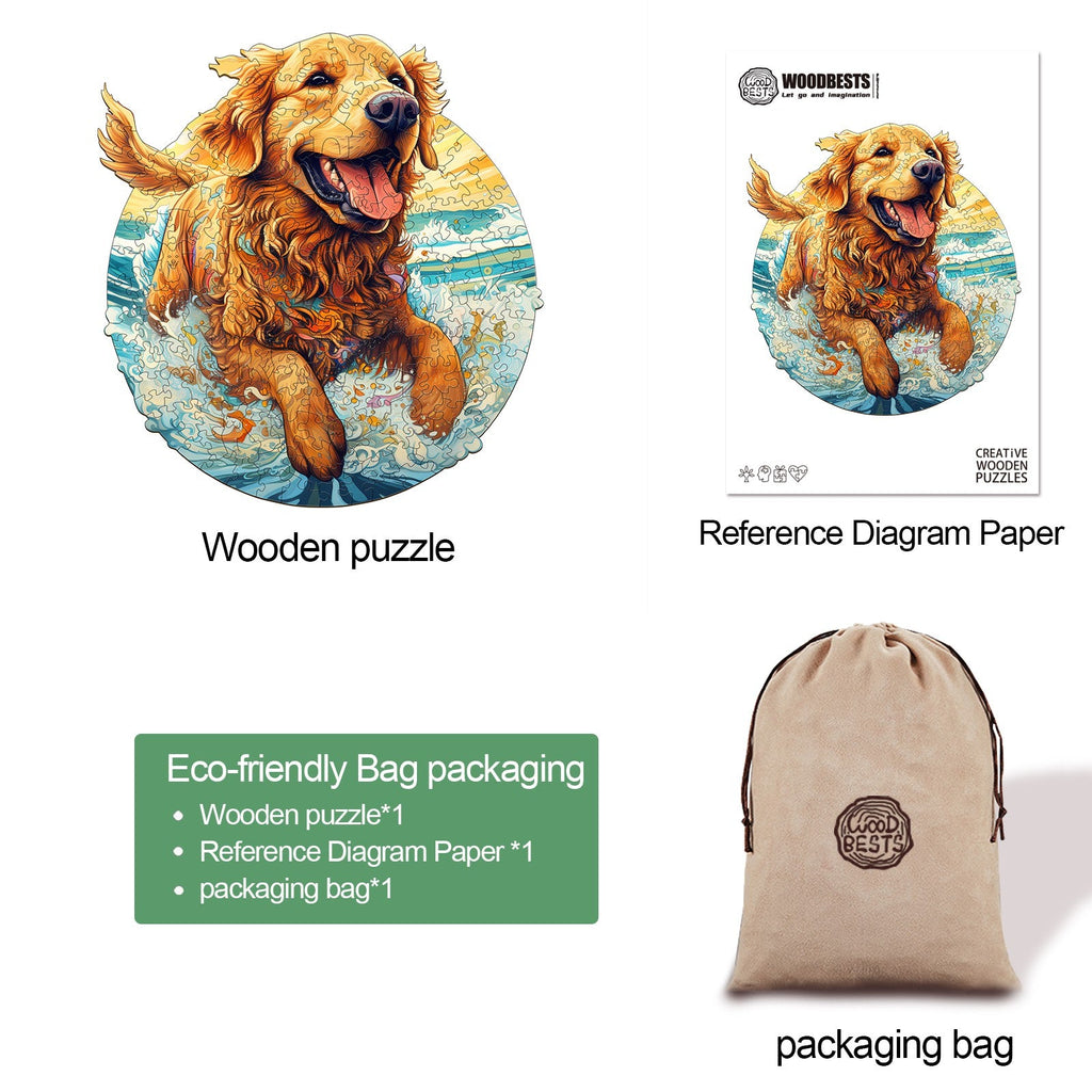 Happy Golden Retriever Wooden Jigsaw Puzzle