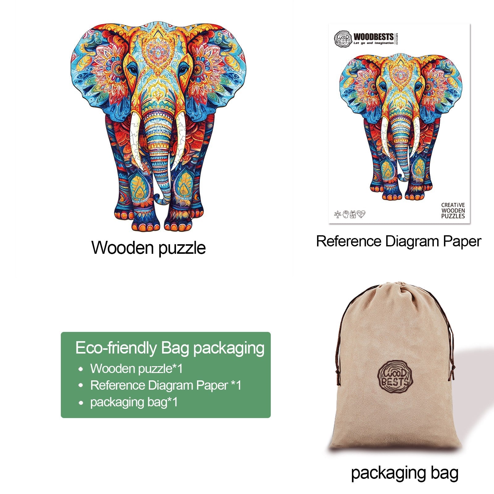 Orange Elephant Wooden Jigsaw Puzzle