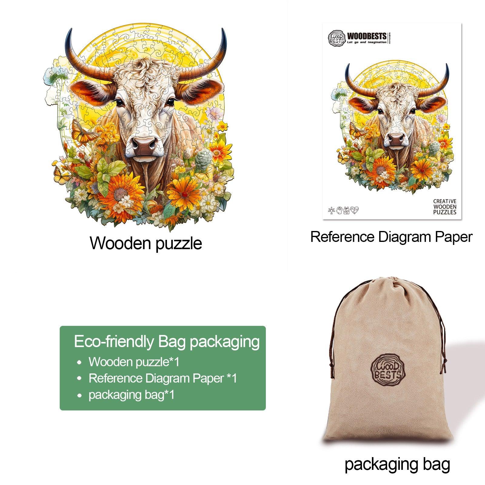 Cow and Flower Wooden Jigsaw Puzzle
