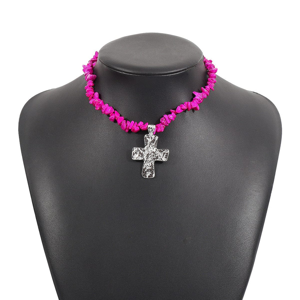 NATUREL STONES CROSS NECKLACES
