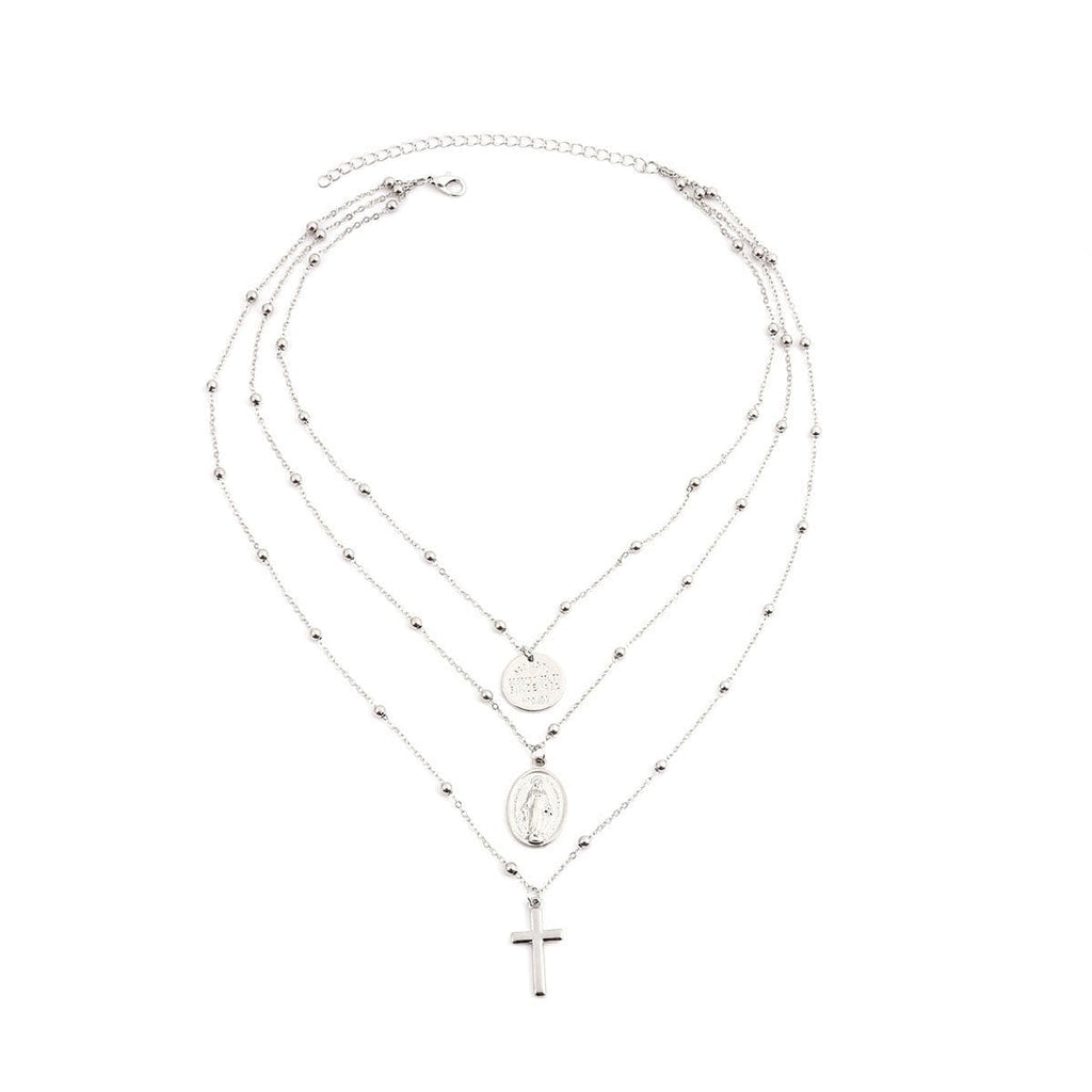 3-1 LAYERED CROSS NECKLACE