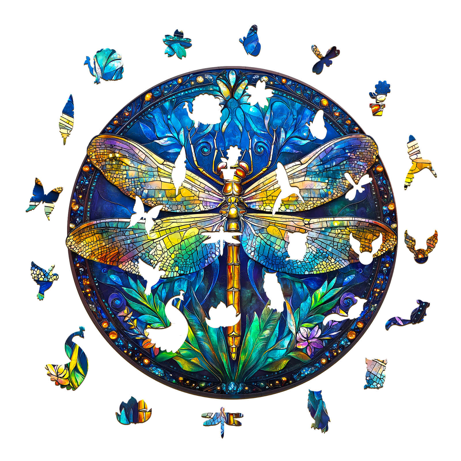 Retro dragonfly Wooden Jigsaw Puzzle