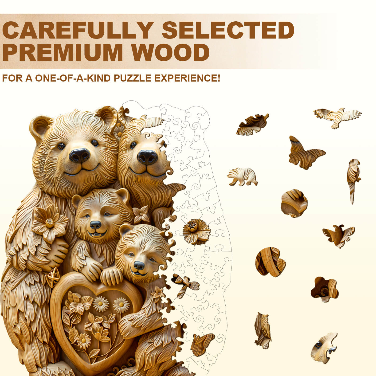 Woodcarve bear family Wooden Jigsaw Puzzle
