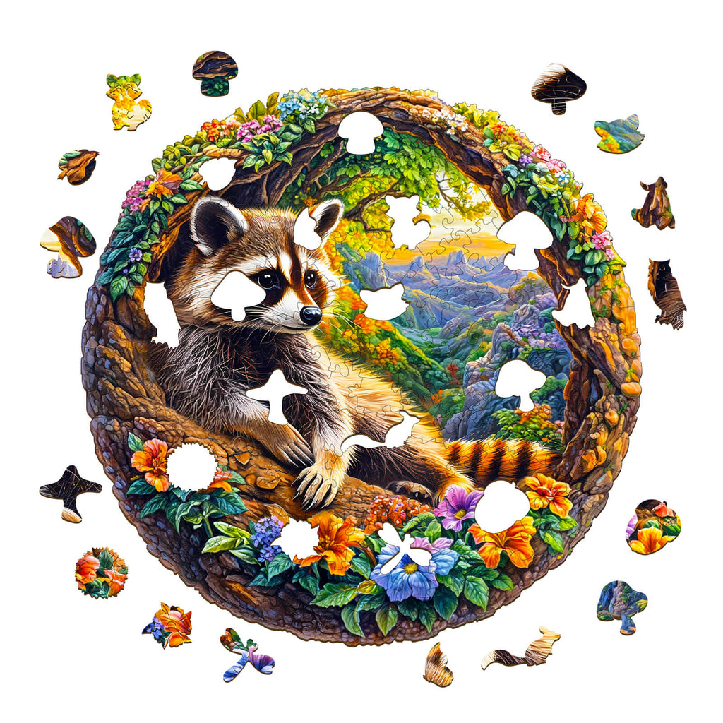 3D Raccoon Bliss Wooden Jigsaw Puzzle