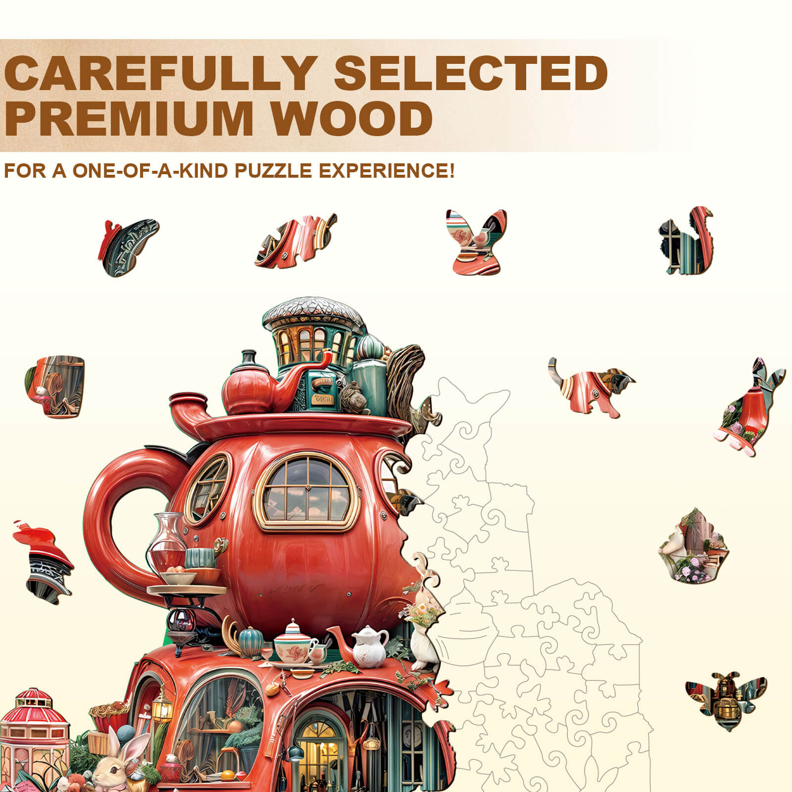 Teacup float rabbit Wooden Jigsaw Puzzle