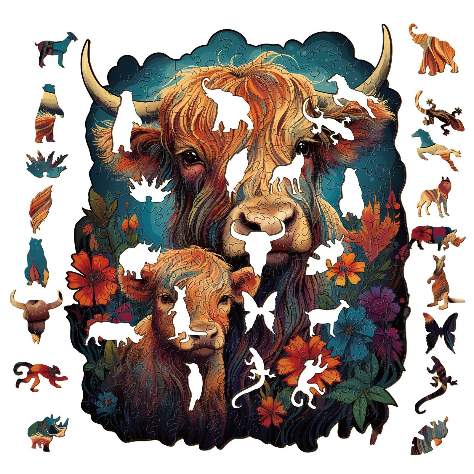 Highland Cattle Family 1 Wooden Jigsaw Puzzle