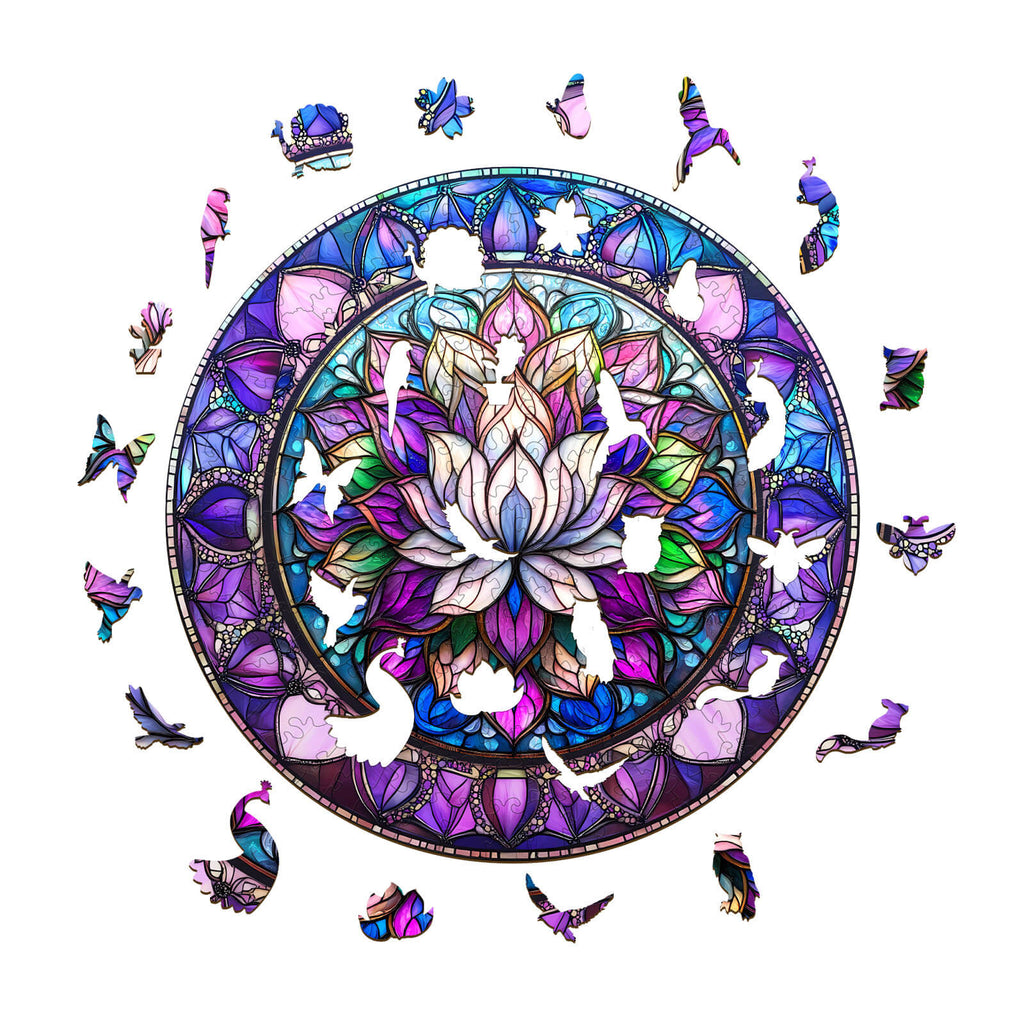 Stained Glass Lotus-2 Wooden Jigsaw Puzzle
