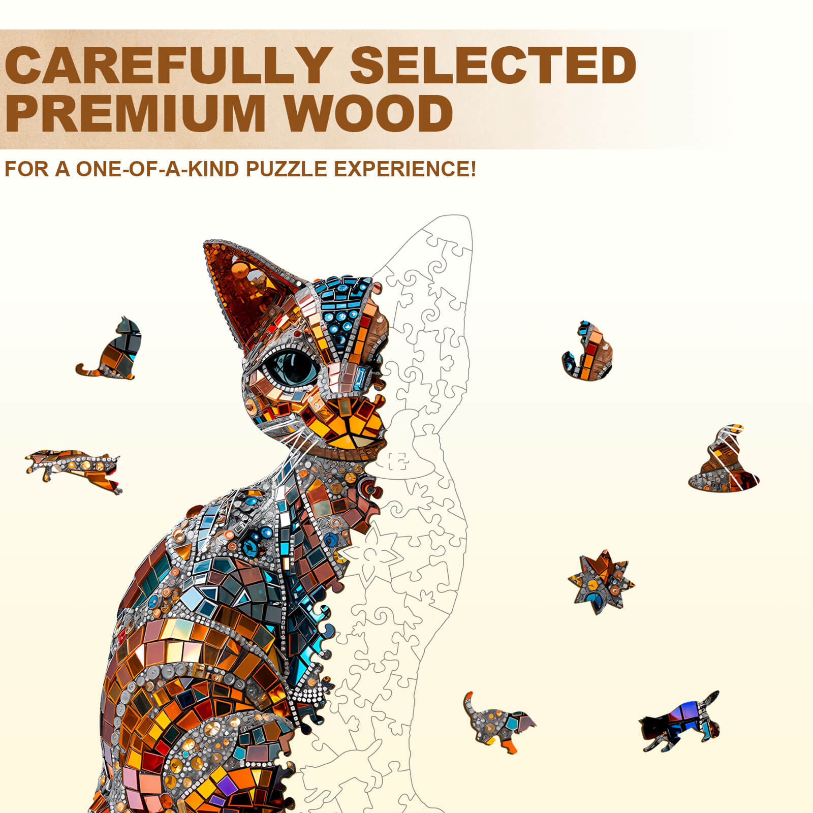 Vivid Mosaic Cat Wooden Jigsaw Puzzle