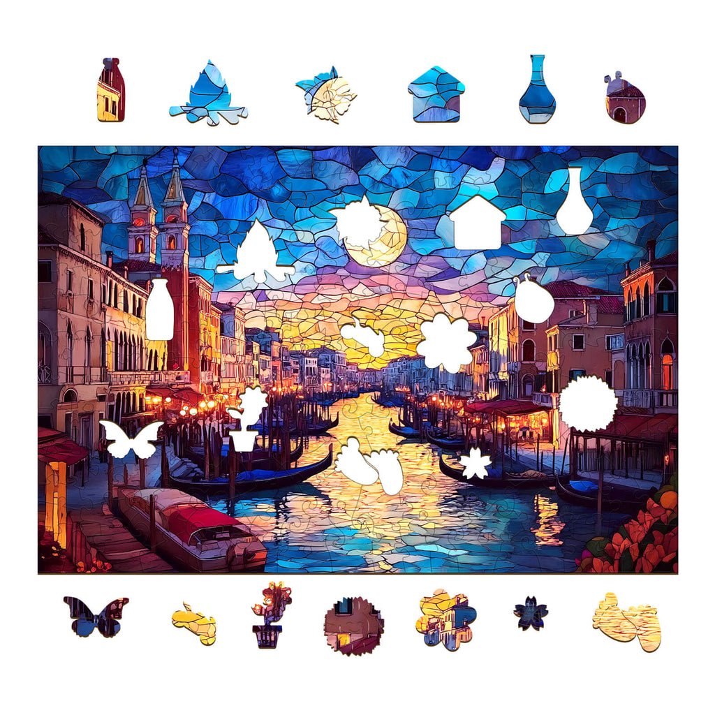 Stained Glass Starry Night Wooden Jigsaw Puzzle
