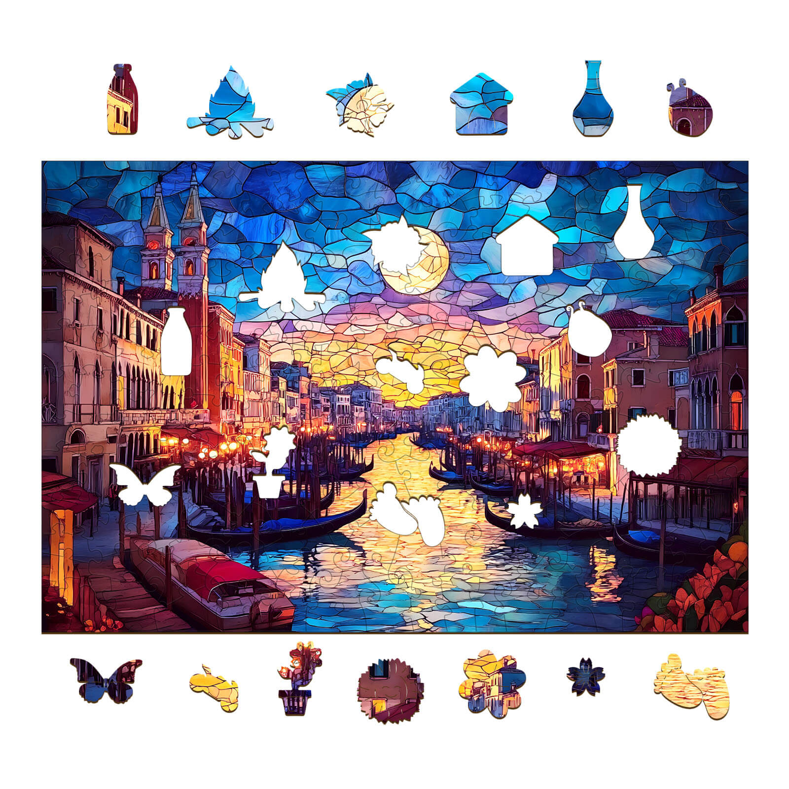 Stained Glass Starry Night Wooden Jigsaw Puzzle