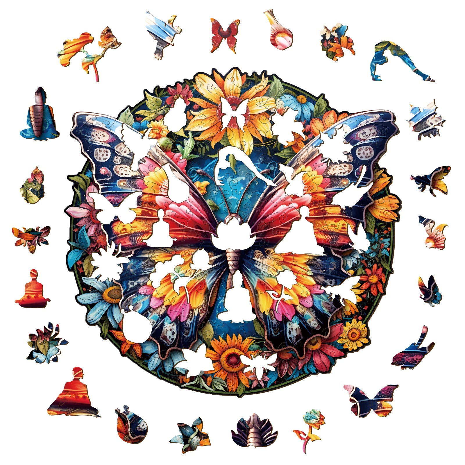 Butterflies And Sunflowers Wooden Jigsaw Puzzle