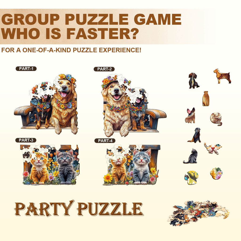 Party Puzzle-Pets on the Bench
