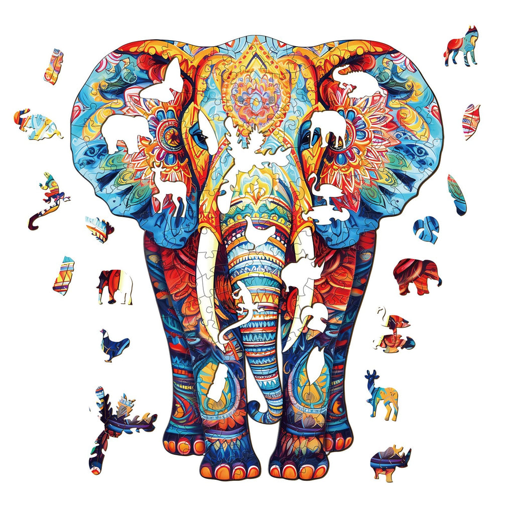 Orange Elephant Wooden Jigsaw Puzzle