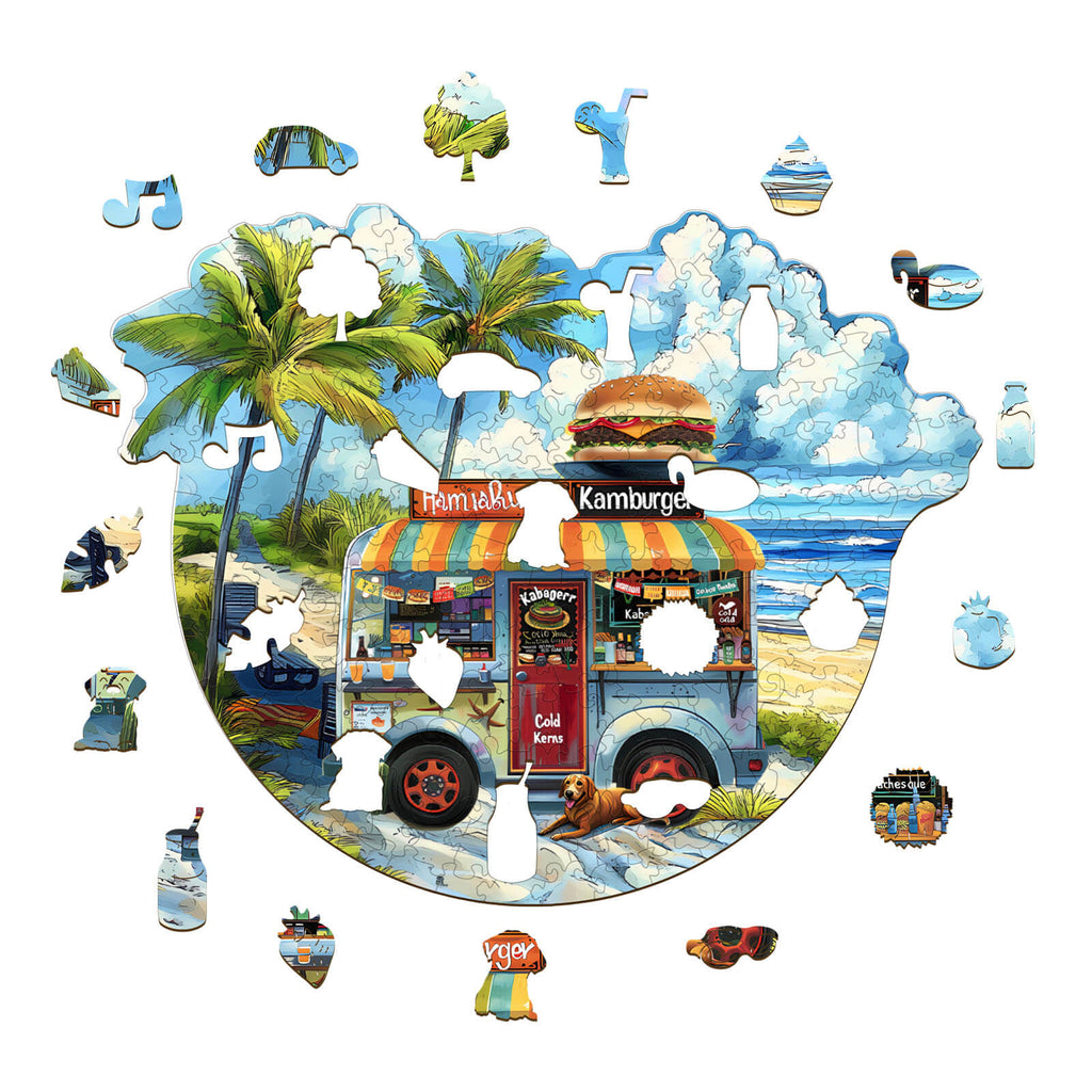 Burger Food Trucks-1 Wooden Jigsaw Puzzle