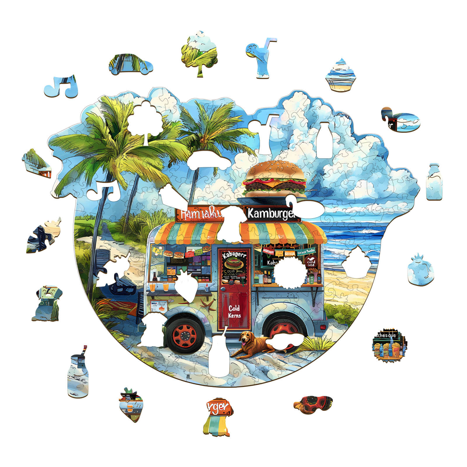 Burger Food Trucks-1 Wooden Jigsaw Puzzle