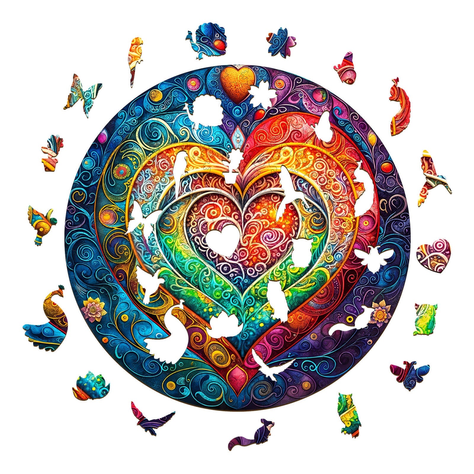 Mandala Heart Wooden Jigsaw Puzzle
