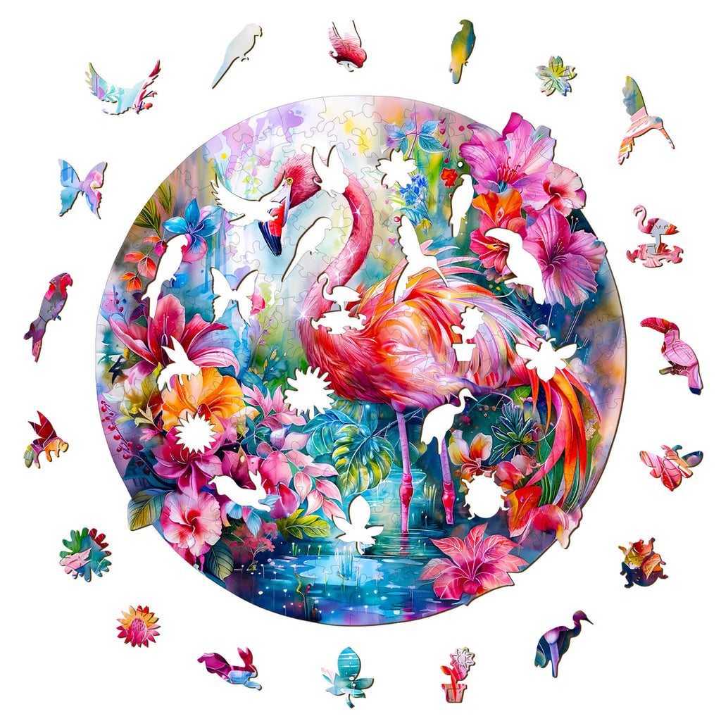 Charming Flamingo Wooden Jigsaw Puzzle