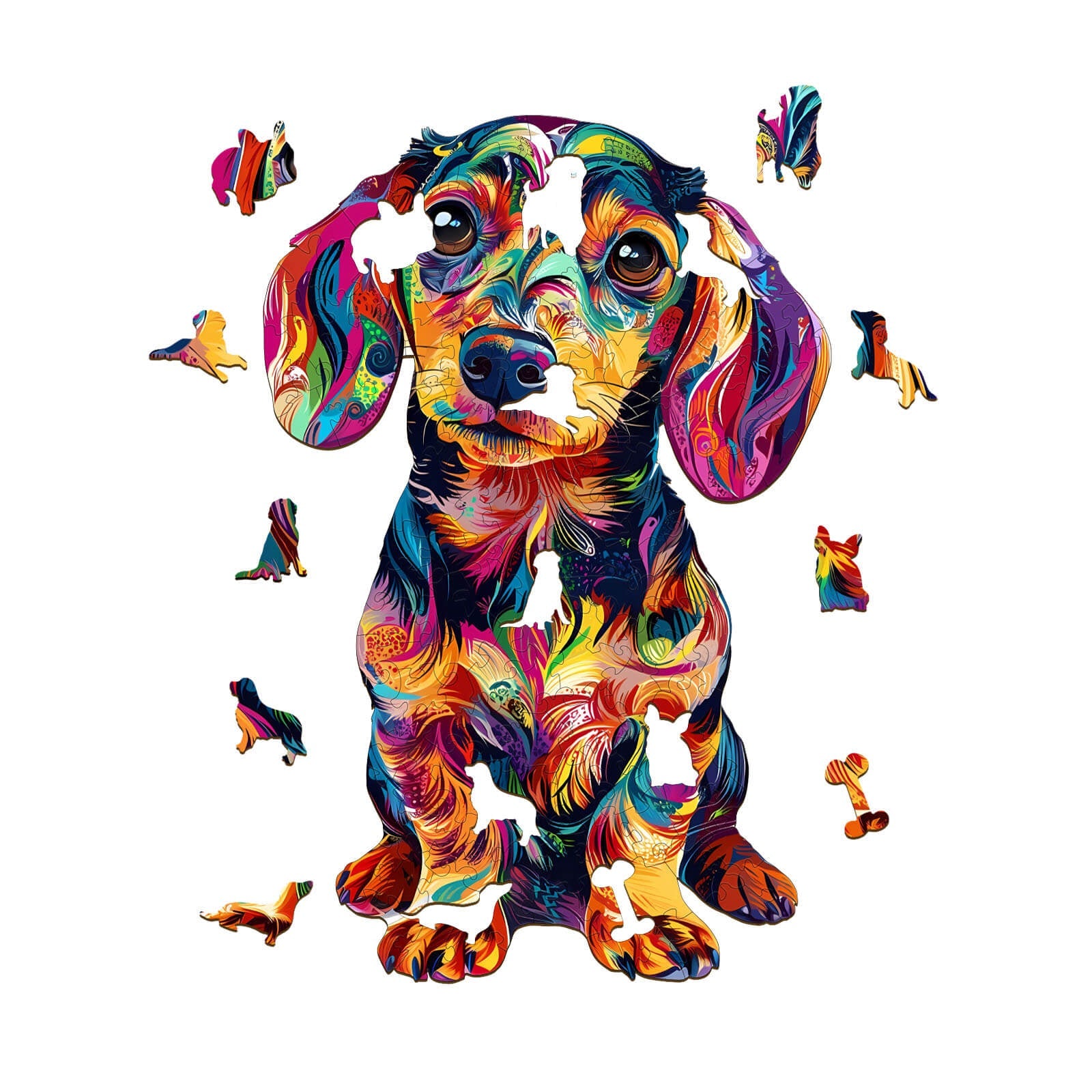 Colorful Dachshund-1 Wooden Jigsaw Puzzle