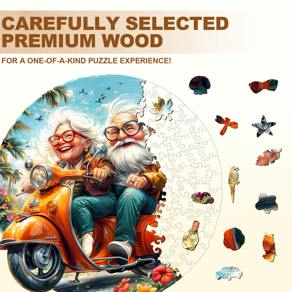 Motorcycle Granny-1 Wooden Jigsaw Puzzle