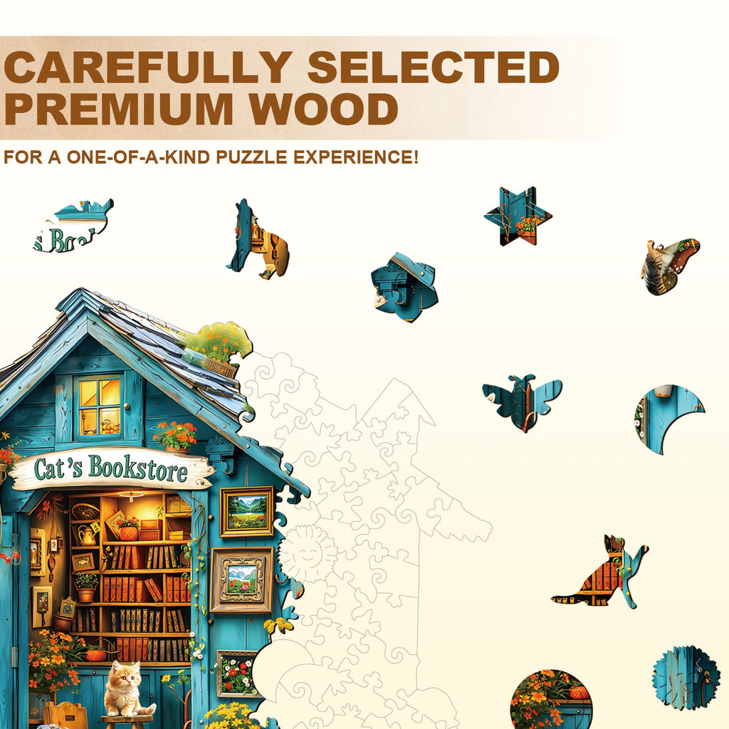 Cat's Bookstore Wooden Jigsaw Puzzle
