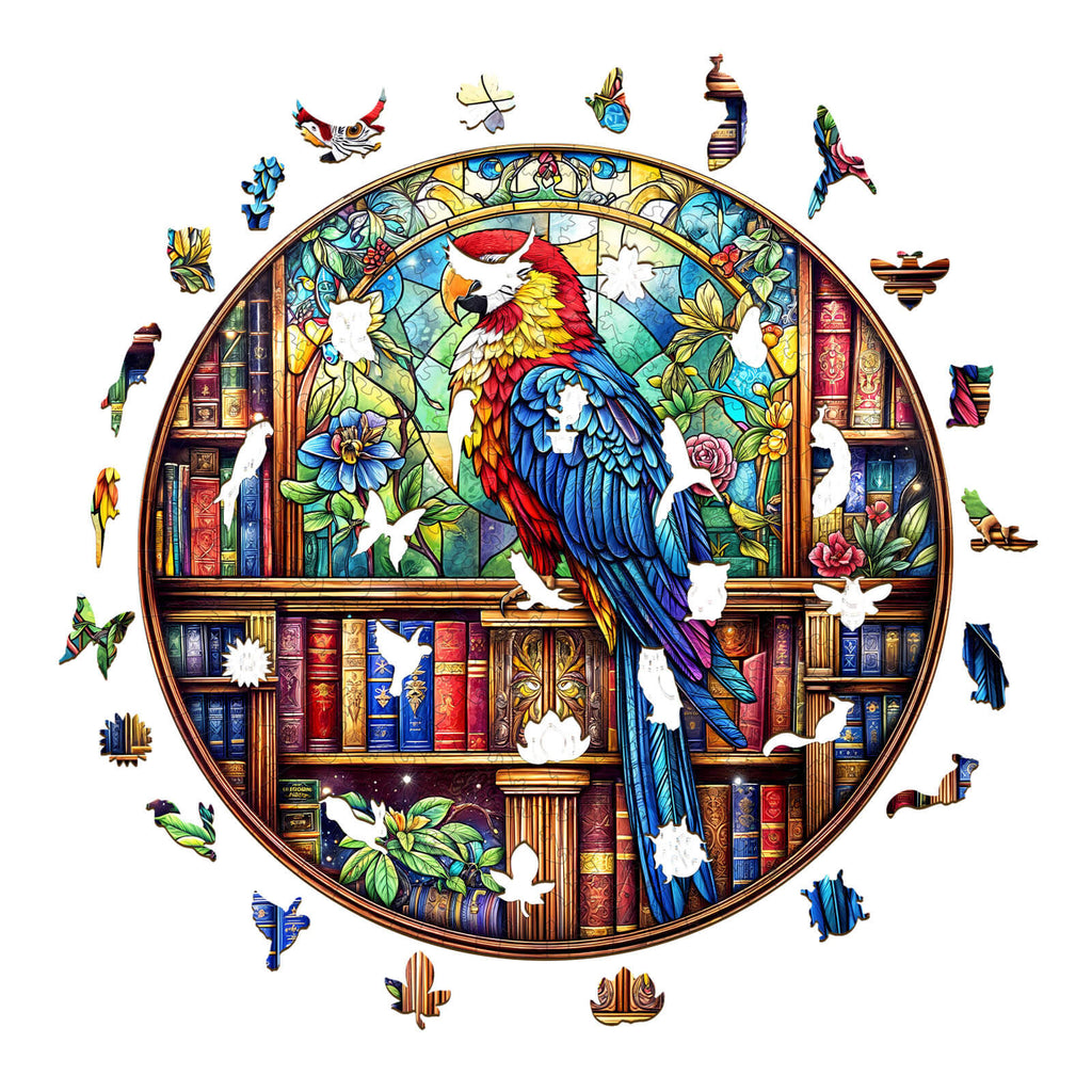 Library Parrot Wooden Jigsaw Puzzle