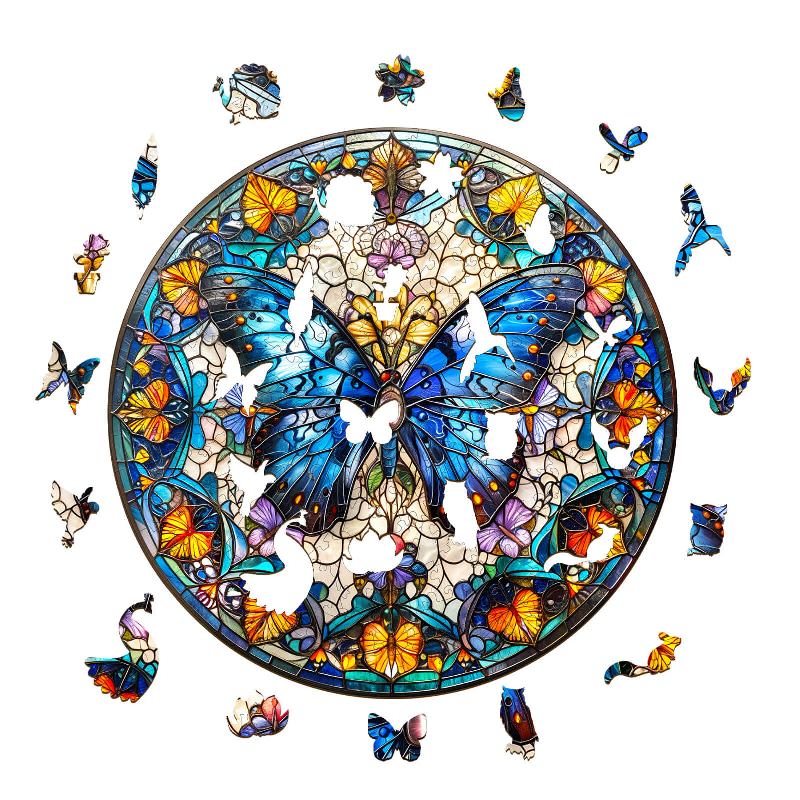 stained glass butterfly-2 Wooden Jigsaw Puzzle