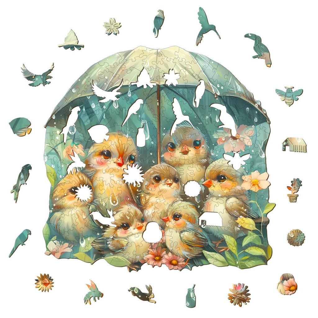 Bird Holding Umbrella Wooden Jigsaw Puzzle