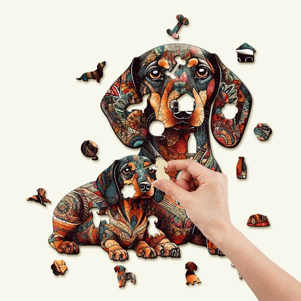 Dachshund Family-2 Wooden Jigsaw Puzzle